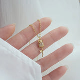 14k Rose Flower Necklace with Micro-inlaid Zircon