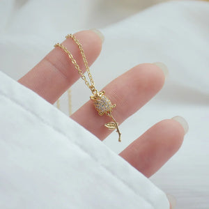 14k Rose Flower Necklace with Micro-inlaid Zircon