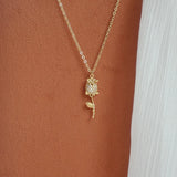 14k Rose Flower Necklace with Micro-inlaid Zircon