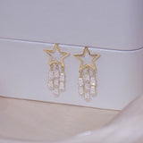14k Real Shine Tassel Crystal Star Earring Zircon Drop Bohemia Wedding Jewelry