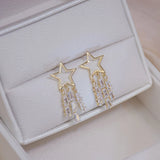 14k Real Shine Tassel Crystal Star Earring Zircon Drop Bohemia Wedding Jewelry