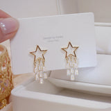 14k Real Shine Tassel Crystal Star Earring Zircon Drop Bohemia Wedding Jewelry