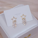 14k Real Shine Tassel Crystal Star Earring Zircon Drop Bohemia Wedding Jewelry