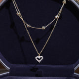 14k Double Layer Tiny Heart Necklace Zircon Clavicle Kolye Colar Pendant