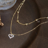 14k Double Layer Tiny Heart Necklace Zircon Clavicle Kolye Colar Pendant