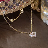 14k Double Layer Tiny Heart Necklace Zircon Clavicle Kolye Colar Pendant