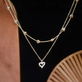 14k Double Layer Tiny Heart Necklace Zircon Clavicle Kolye Colar Pendant