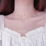 14k Double Layer Tiny Heart Necklace Zircon Clavicle Kolye Colar Pendant