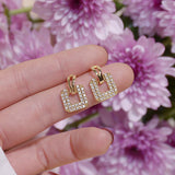 14k Real Square Pave Zircon Earrings for Women