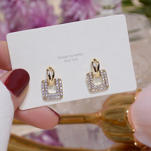 14k Real Square Pave Zircon Earrings for Women