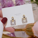 14k Real Square Pave Zircon Earrings for Women