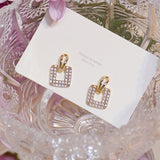 14k Real Square Pave Zircon Earrings for Women