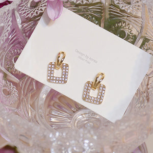 14k Real Square Pave Zircon Earrings for Women