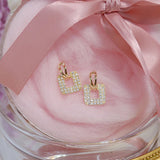 14k Real Square Pave Zircon Earrings for Women