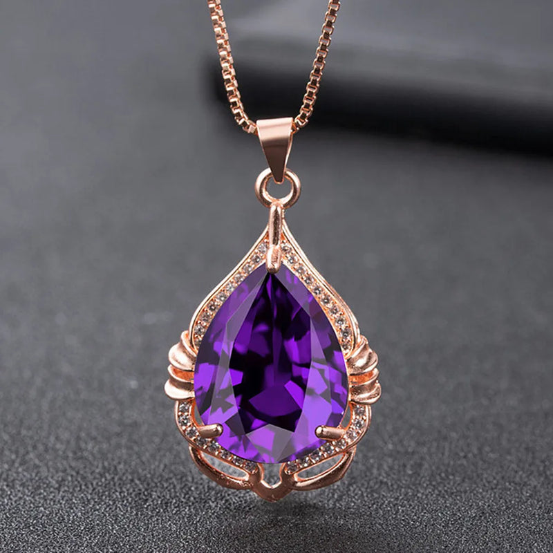 14k Rose Choker Chain Mermaid Necklace Purple Amethyst Diamond Jewelry