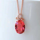 14k Rose Oval Red Crystal Ruby Gemstones Diamonds Pendant Necklaces Women Choker