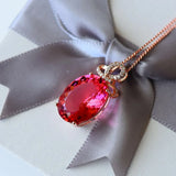 14k Rose Oval Red Crystal Ruby Gemstones Diamonds Pendant Necklaces Women Choker