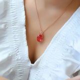 14k Rose Oval Red Crystal Ruby Gemstones Diamonds Pendant Necklaces Women Choker