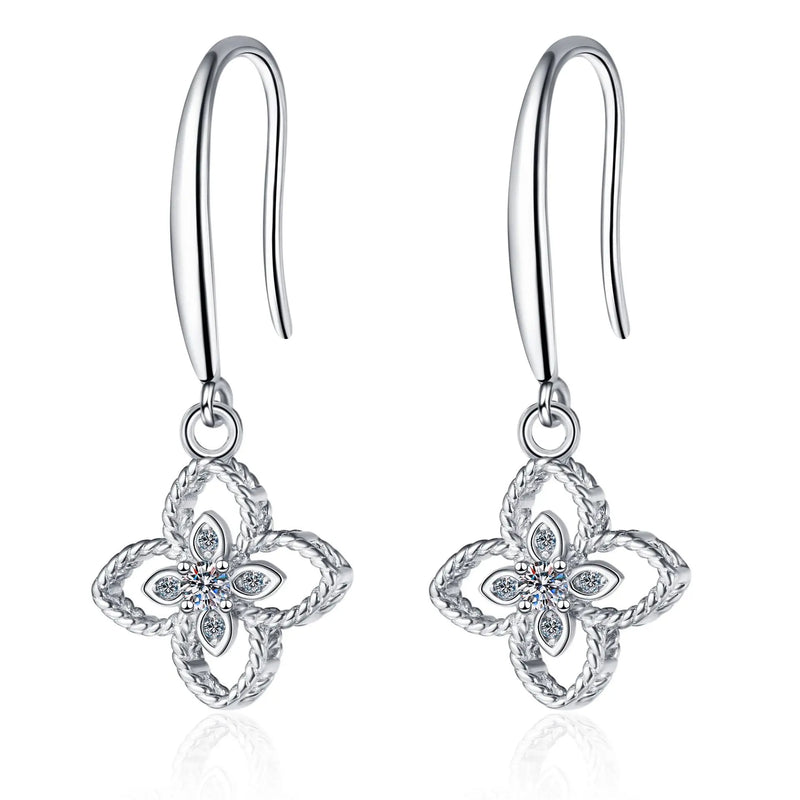 14k Moissanite Flower Dangle Earrings