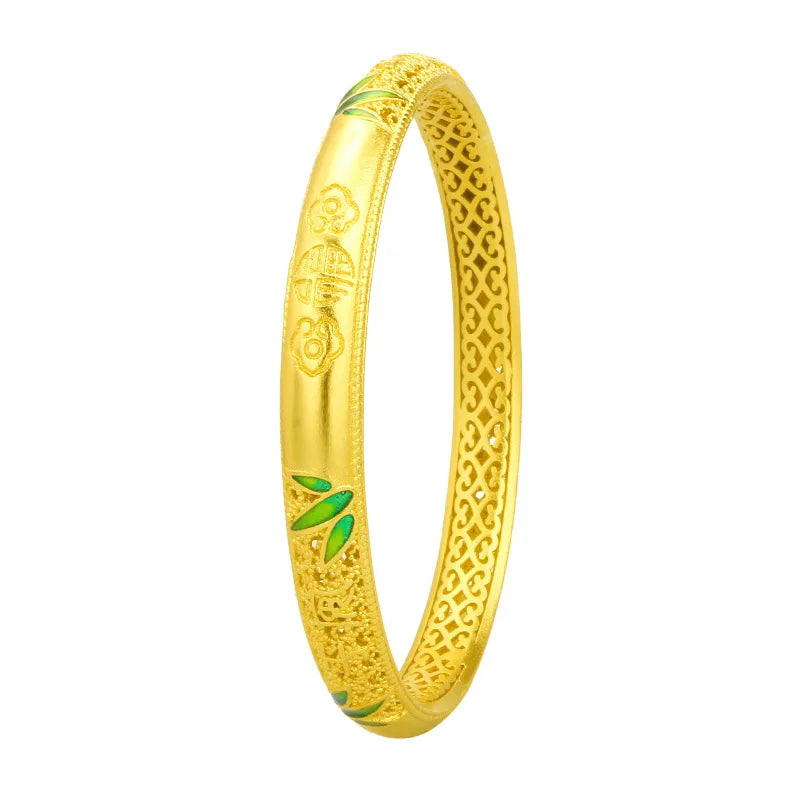 14k Yellow Enamel Hand Chain Bracelet Bangles Wedding Jewelry