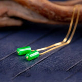 14k Yellow Green Jade Lever back Dangle Earrings Women Lucky Jewelry