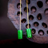 14k Yellow Green Jade Lever back Dangle Earrings Women Lucky Jewelry