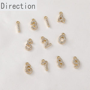14k Gold-Clad Numbers 0-9 & Copper Zircon Pendant DIY Accessory