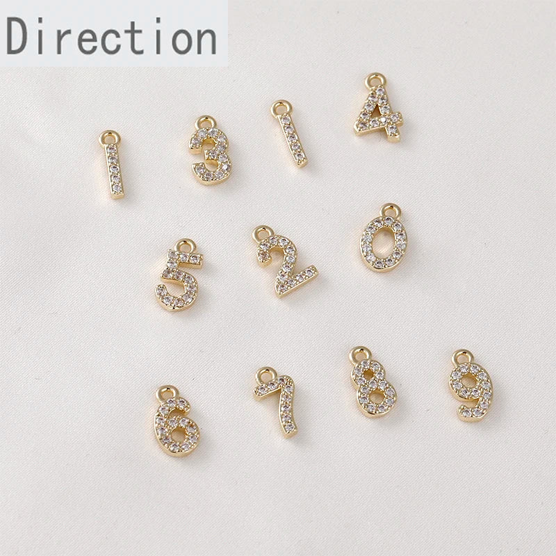14k Gold-Clad Numbers 0-9 & Copper Zircon Pendant DIY Accessory