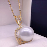 14k Choker Purple Pearl Zircon Diamond Gemstone Pendant Necklace for Women