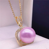 14k Choker Purple Pearl Zircon Diamond Gemstone Pendant Necklace for Women