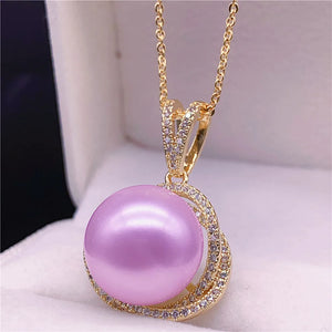 14k Choker Purple Pearl Zircon Diamond Gemstone Pendant Necklace for Women