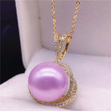 14k Choker Purple Pearl Zircon Diamond Gemstone Pendant Necklace for Women