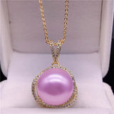 14k Choker Purple Pearl Zircon Diamond Gemstone Pendant Necklace for Women