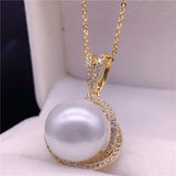 14k Choker Purple Pearl Zircon Diamond Gemstone Pendant Necklace for Women