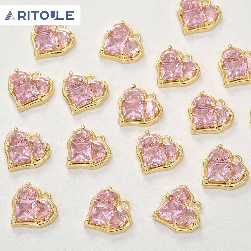 14k Pink Diamond Zircon Love Pendant DIY Beaded Bracelet Necklace Earrings