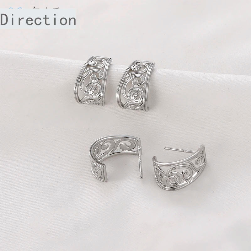 14k Hollow Retro C-Shaped Earrings DIY Jewelry Accessories 2PCS