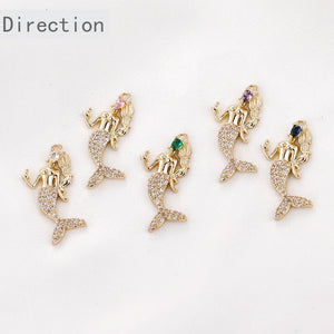 14k Mermaid Tail Zircon Pendant for DIY Bracelet Necklace Earring