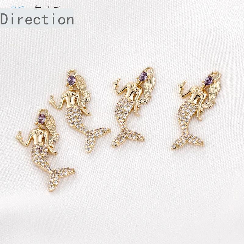 14k Mermaid Tail Zircon Pendant for DIY Bracelet Necklace Earring