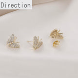 14k Full Diamond Butterfly Stud Earrings DIY Jewelry