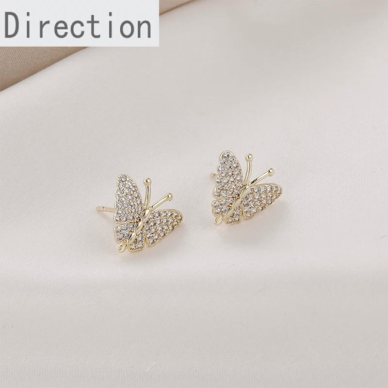 14k Full Diamond Butterfly Stud Earrings DIY Jewelry