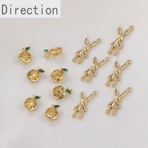 14k Diamond Bunny Lemon Slice Pendant DIY Jewelry Material