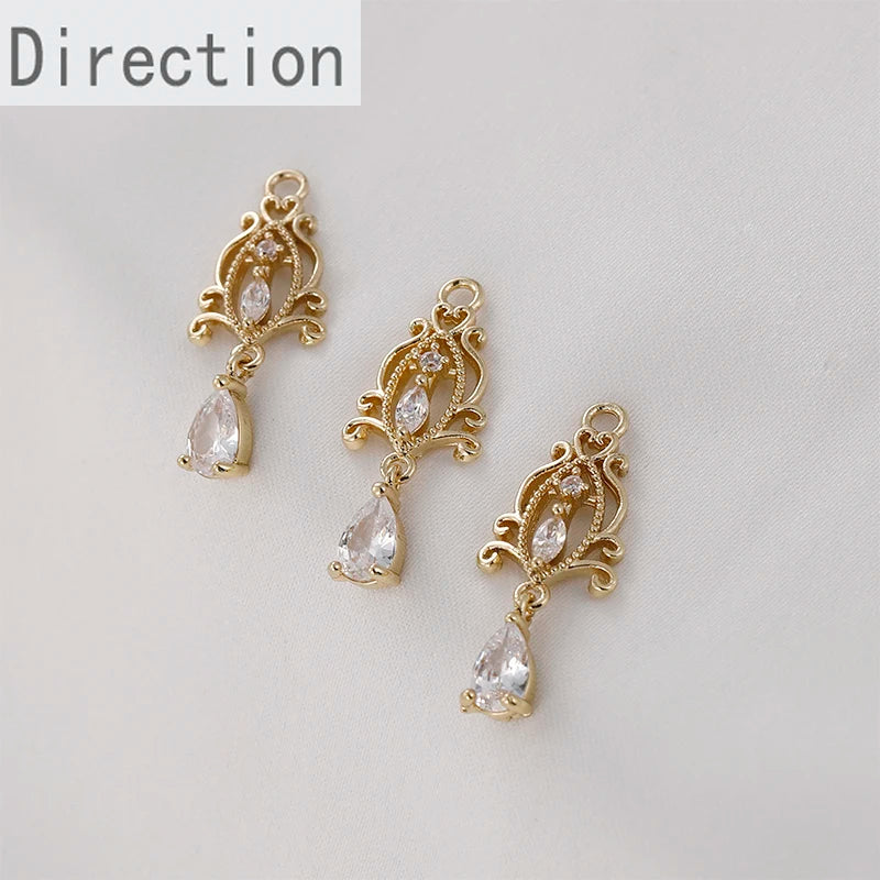 14k Hollow Retro Pattern Zircon Pendant for DIY Jewelry