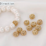 14k Retro Hollow Pattern Beads Flat Beaded Loose Beads DIY Bracelet