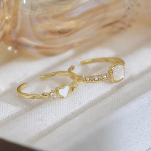Geometric Love Daily Rings with Micro-Pearl Inlay, 14k Gold Plated