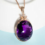 14k Rose Choker Amethyst Gemstone Diamond Pendant Necklace