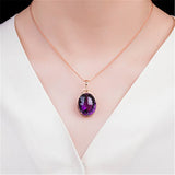 14k Rose Choker Amethyst Gemstone Diamond Pendant Necklace