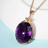 14k Rose Choker Amethyst Gemstone Diamond Pendant Necklace