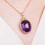 14k Rose Choker Amethyst Gemstone Diamond Pendant Necklace