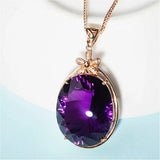 14k Rose Choker Amethyst Gemstone Diamond Pendant Necklace