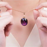 14k Rose Choker Amethyst Gemstone Diamond Pendant Necklace